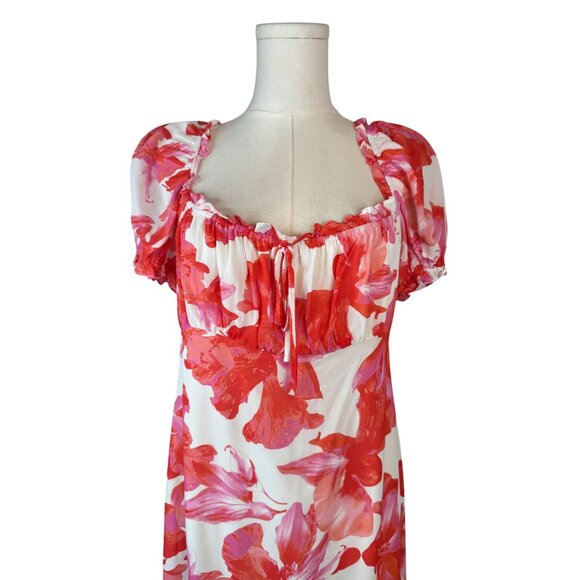NWT WAYF Large Floral Print Maxi Dress Puff Sleeves & Tie Neckline - Picture 5 of 16
